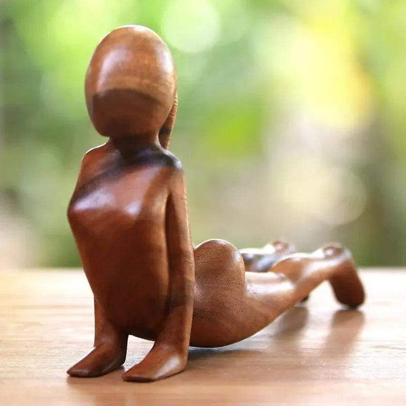 Carved Wooden Yoga Figure Ornament, Six Designs