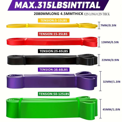 Resistance Band Set, 5 to 125 lb, Five Levels