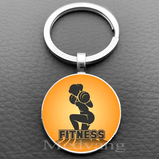 Weightlifting Motif Metal Keychain, Multiple Designs