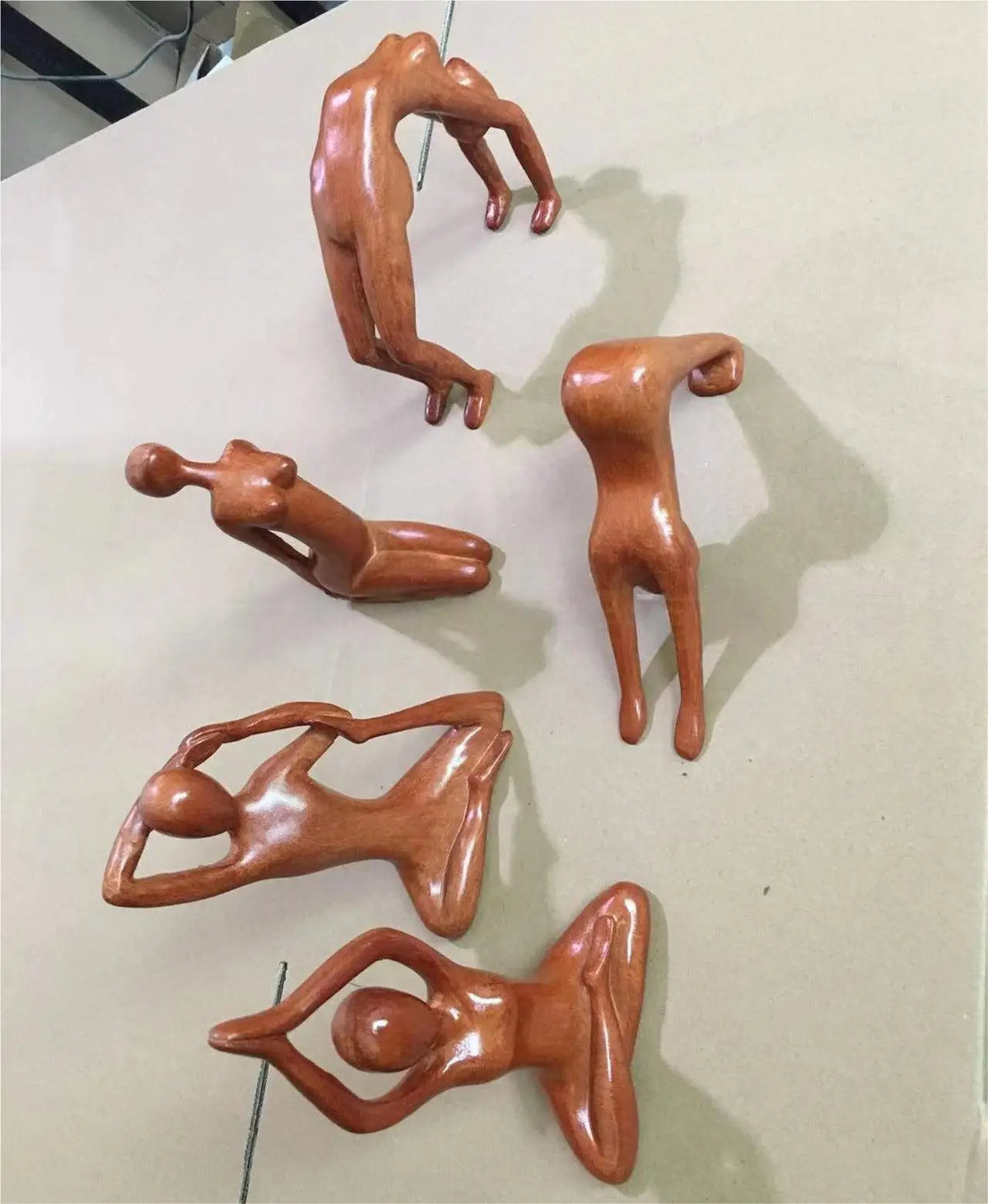 Carved Wooden Yoga Figure Ornament, Six Designs