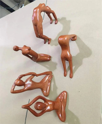 Carved Wooden Yoga Figure Ornament, Six Designs