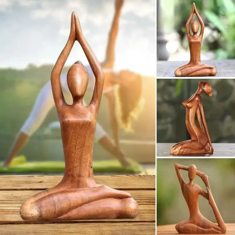 Carved Wooden Yoga Figure Ornament, Six Designs