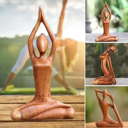 Carved Wooden Yoga Figure Ornament, Six Designs