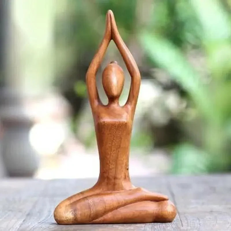 Carved Wooden Yoga Figure Ornament, Six Designs